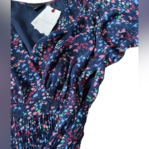 #43 NWT Ted Baker Casadee Smock Panel Wrap Mini Dress in Dark Navy - Picture 6 of 8
